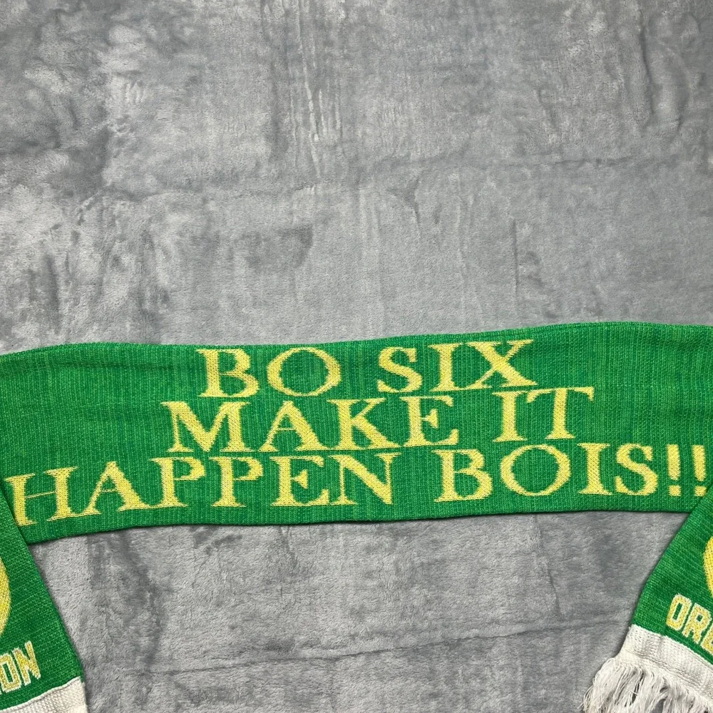 Oregon Ducks U of O Scarf Green Yellow Bo Six Make It Happen Knit Fringe